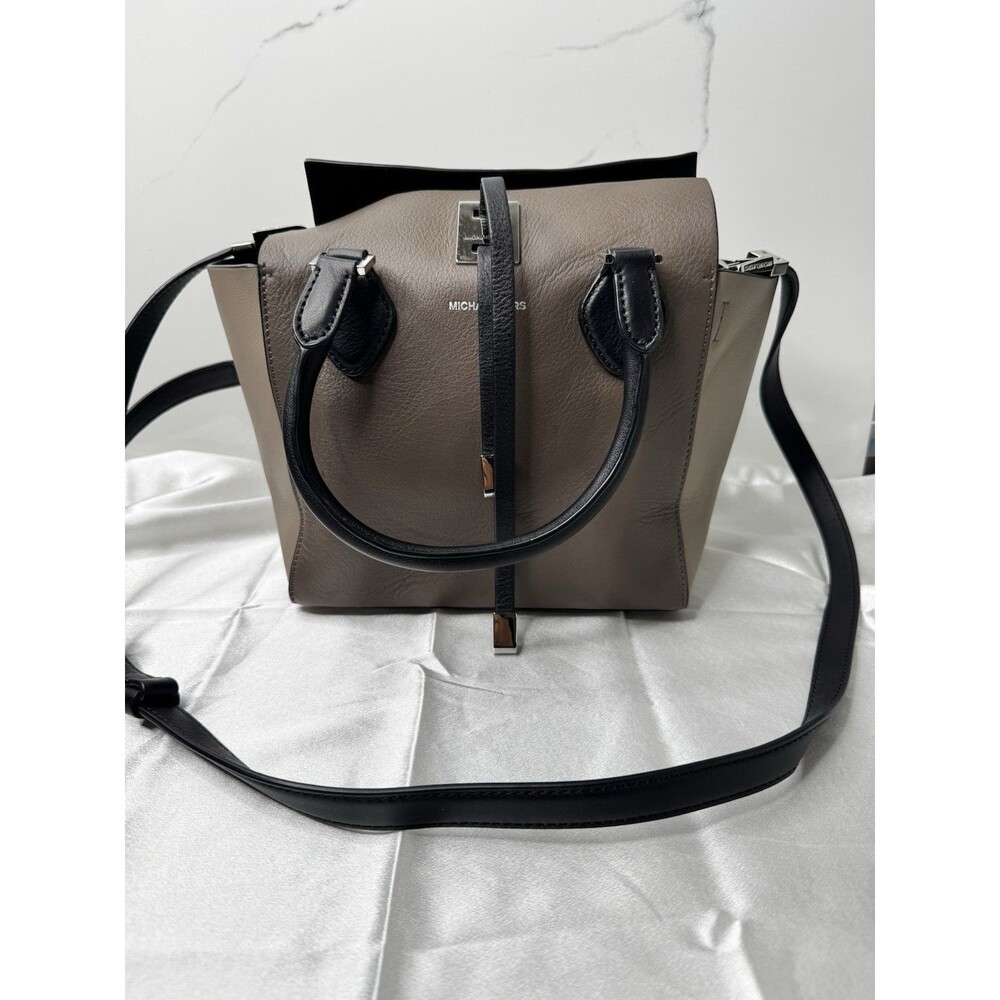 Michael Kors Collection Miranda Taupe Leather Tote Crossbody Satchel Bag